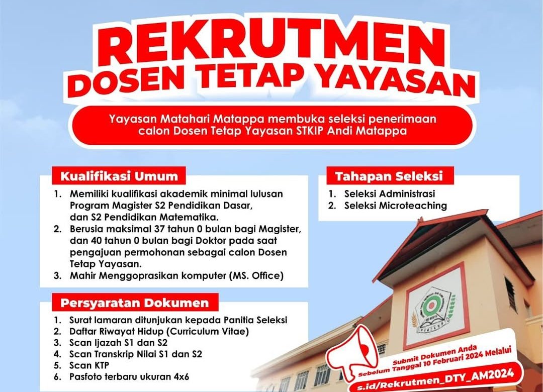 Penerimaan Calon DTY STKIP Andi Matappa untuk Prodi PGSD dan Pendidikan Matematika